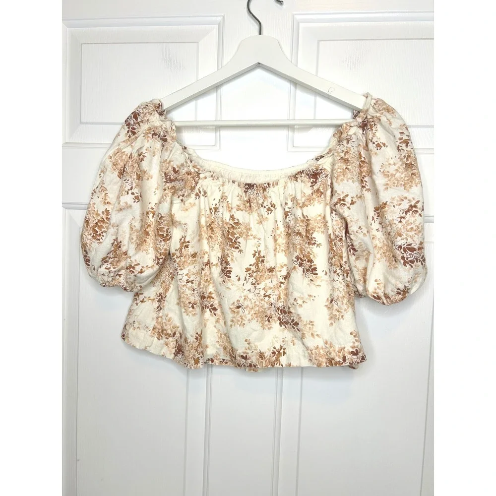 Abercrombie & Fitch Floral Puff Sleeve Linen Top XS - Picture 4 of 7